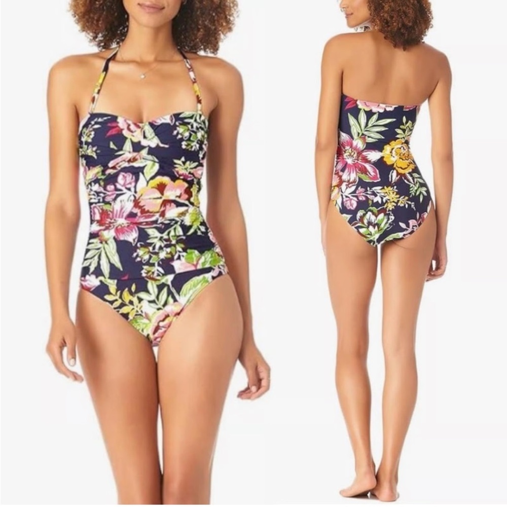 ANNE COLE Floral One Piece Swimsuit - Navy and Yellow. Size 10